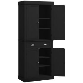HOMCOM 72" Freestanding Kitchen Pantry Cabinet, Black, Ample Storage Space, Elegant Design