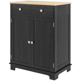 HOMCOM Sideboard Buffet Cabinet Black Kitchen Coffee Bar Storage with Solid Wood Top Adjustable Shelf 2 Drawers for Living Room