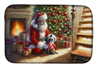 French Bulldog and Santa Claus Dish Drying Mat Absorbent Dish Drying Mat Pad for Kitchen Counter Dish Drainer Mat for Countertop, 14 x 21", Multicolor