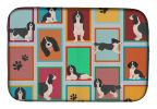 Lots of Black and White English Springer Spaniel Dish Drying Mat Absorbent Dish Drying Mat Pad for Kitchen Counter Dish Drainer Mat for Countertop