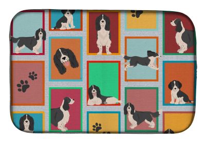 Lots of Black and White English Springer Spaniel Dish Drying Mat Absorbent Dish Drying Mat Pad for Kitchen Counter Dish Drainer Mat for Countertop