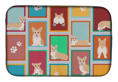 Lots of Fawn Pembroke Corgi Dish Drying Mat Absorbent Dish Drying Mat Pad for Kitchen Counter Dish Drainer Mat for Countertop, 14 x 21", Multicolor