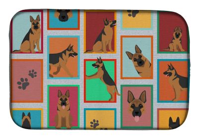 Lots of German Shepherd Dish Drying Mat Absorbent Dish Drying Mat Pad for Kitchen Counter Dish Drainer Mat for Countertop, 14 x 21", Multicolor