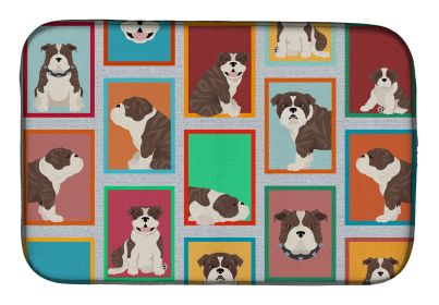 Lots of Brindle English Bulldog Dish Drying Mat Absorbent Dish Drying Mat Pad for Kitchen Counter Dish Drainer Mat for Countertop, 14 x 21"