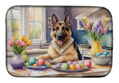 Decorating Easter German Shepherd Dish Drying Mat Absorbent Dish Drying Mat Pad for Kitchen Counter Dish Drainer Mat for Countertop, 14 x 21"