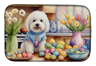 Decorating Easter Coton de Tulear Dish Drying Mat Absorbent Dish Drying Mat Pad for Kitchen Counter Dish Drainer Mat for Countertop, 14 x 21"