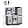 Qaba Brown Wooden Kids Kitchen Playset | Interactive Washing Machine and Water Dispenser