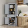 HOMCOM 72 Kitchen Pantry Cabinet Storage, Freestanding Cupboard with Drawer 4 Doors Adjustable Shelves, Gray