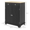 HOMCOM Sideboard Buffet Cabinet Black Kitchen Coffee Bar Storage with Solid Wood Top Adjustable Shelf 2 Drawers for Living Room