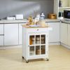 HOMCOM Mobile Kitchen Trolley, White, Elegant Glass Panel Door, Metallic Grip, Towel Holder, Versatile Use