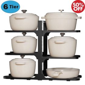 Pots and Pans Organizer, Adjustable 6-Tier Pots Organizer Rack for Cookware, Heavy Duty Pots Rack for Kitchen Storage (Color: Black)
